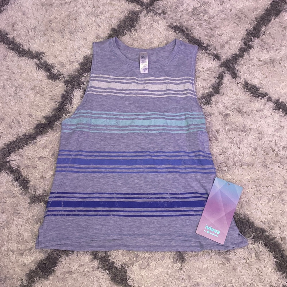 Grey tank top ivivva xs with white to blue lines